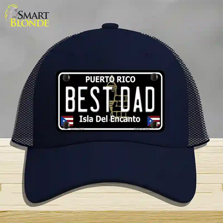 Best Dad Puerto Rico Black Novelty License Plate Hat Mesh / Navy