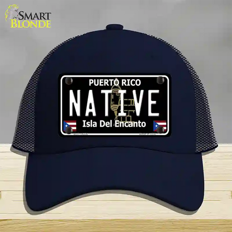 Native Puerto Rico Black Novelty License Plate Hat Mesh / Navy