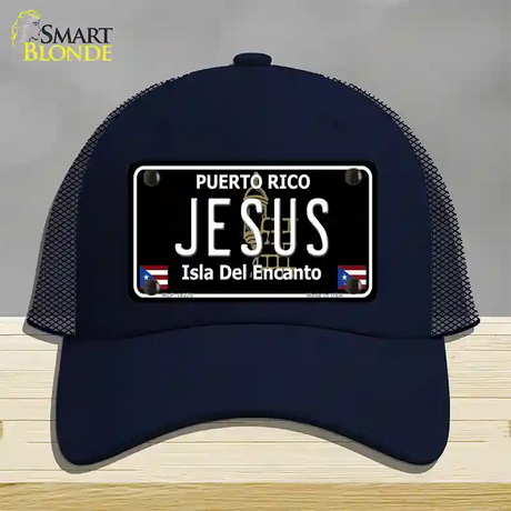 Jesus Puerto Rico Black Novelty License Plate Hat Mesh / Navy