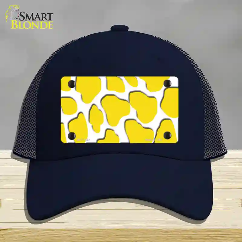 Yellow White Giraffe Novelty License Plate Hat Mesh / Navy