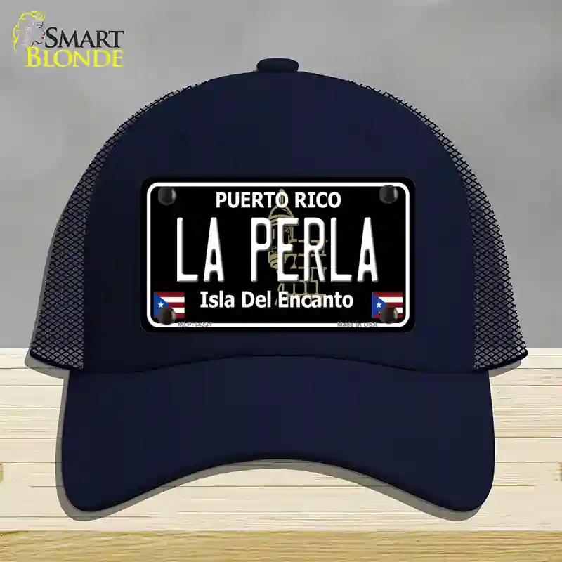 La Perla Puerto Rico Black Novelty License Plate Hat Mesh / Navy