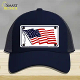 American Flag Waving White Novelty License Plate Hat Mesh / Navy