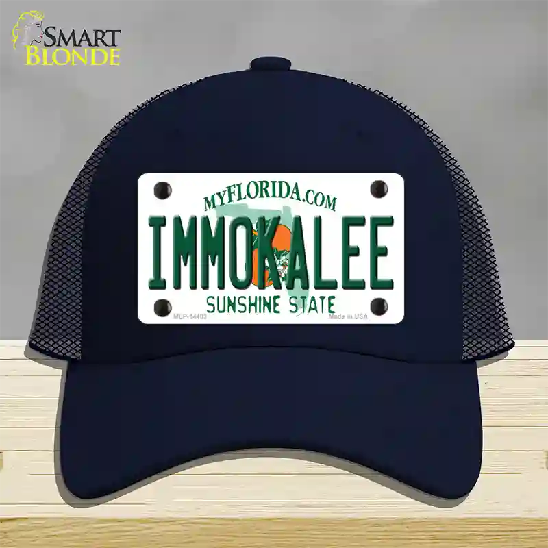 Immokalee Florida Novelty License Plate Hat Mesh / Navy