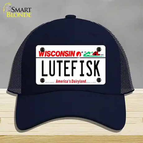 Lutefisk Wisconsin Novelty License Plate Hat Mesh / Navy