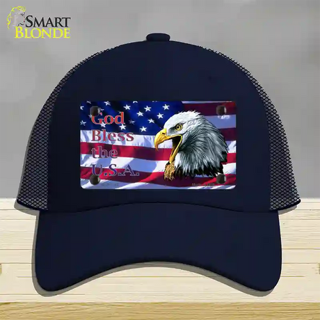 God Bless The USA Eagle Novelty License Plate Hat Mesh / Navy