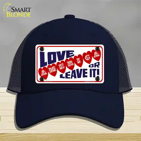 Love America Or Leave It Novelty License Plate Hat Mesh / Navy