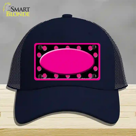 Pink Black Polka Dots Pink Frame And Center Oval Novelty License Plate Hat Mesh / Navy