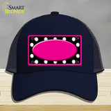 White Black Polka Dots Pink Frame And Center Oval Novelty License Plate Hat Mesh / Navy