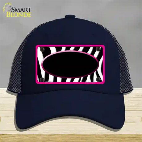 Black White Pink Zebra Center Oval Novelty License Plate Hat Mesh / Navy