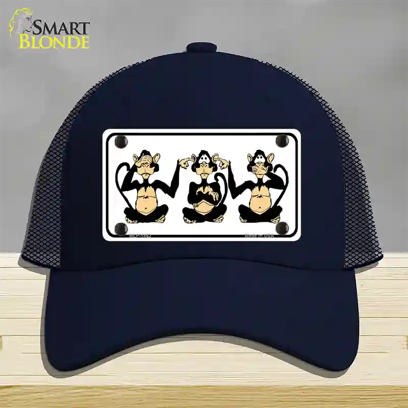 See Hear Speak Monkey Novelty License Plate Hat Mesh / Navy