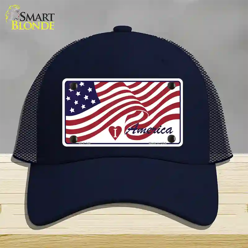 I Love America Flag Novelty License Plate Hat Mesh / Navy