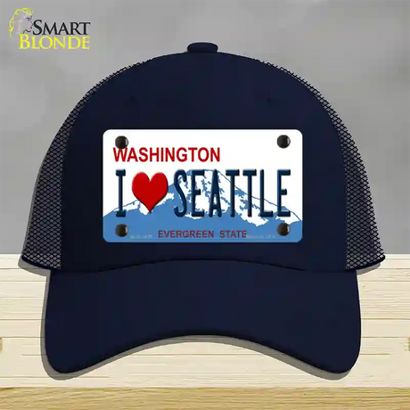 I Love Seattle Washington Novelty License Plate Hat Mesh / Navy