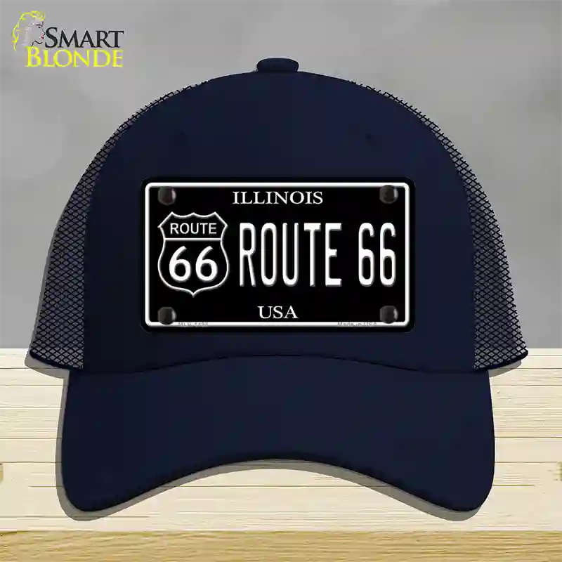 Route 66 Illinois Black Novelty License Plate Hat Mesh / Navy