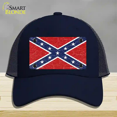 Distressed Confederate Flag Novelty License Plate Hat Mesh / Navy