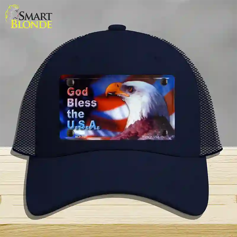 God Bless USA Eagle Novelty License Plate Hat Mesh / Navy