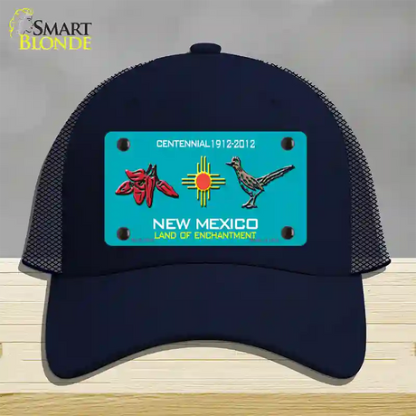 Red Chili & Road Runner New Mexico Teal Novelty License Plate Hat Mesh / Navy