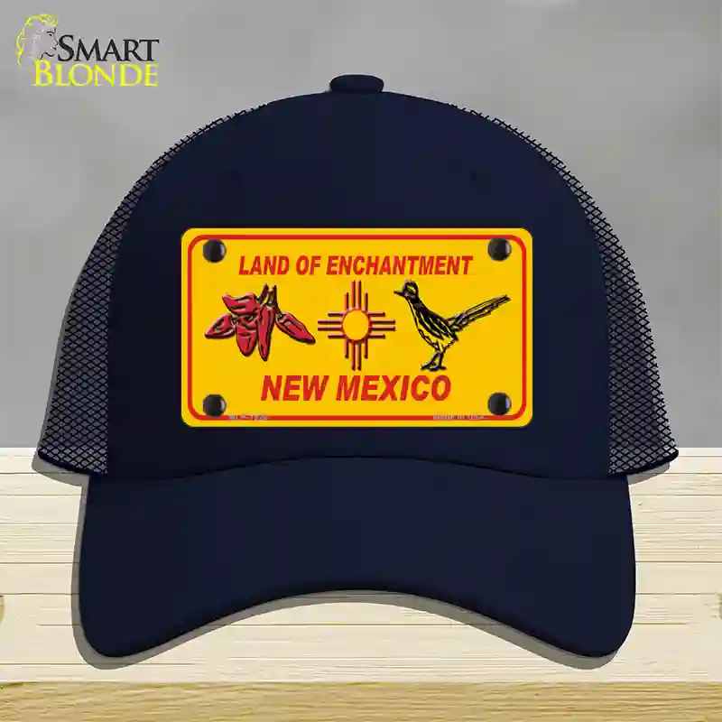 Red Chili & Road Runner Yellow New Mexico Novelty License Plate Hat Mesh / Navy