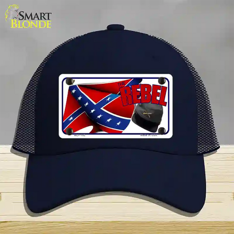 Rebel Cap And Flag Novelty License Plate Hat Mesh / Navy