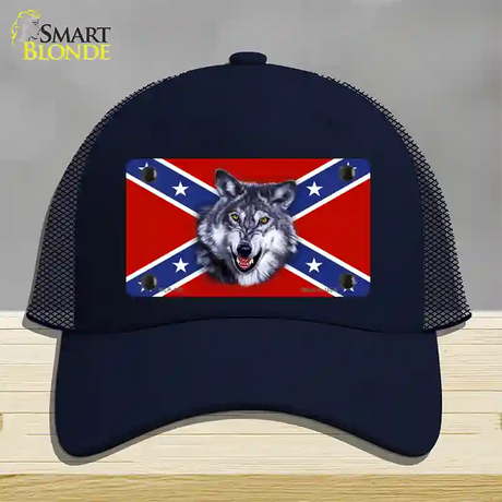 Confederate Flag Wolf Novelty License Plate Hat Mesh / Navy