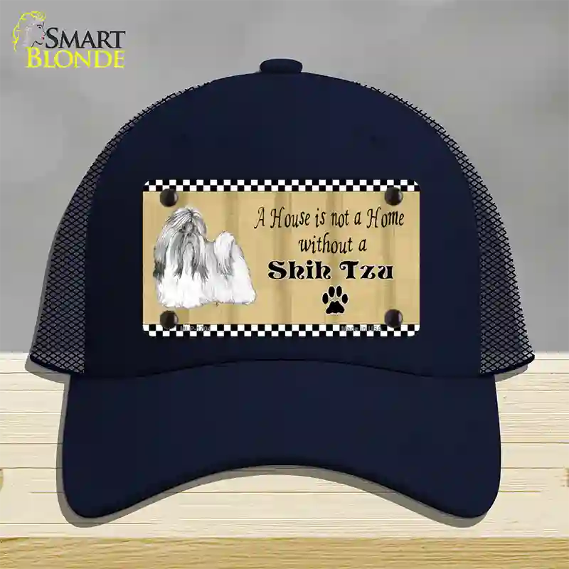 Pencil Sketch Shih Tzu Novelty License Plate Hat Mesh / Navy