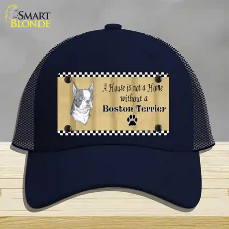 Pencil Sketch Boston Terrier Novelty License Plate Hat Mesh / Navy