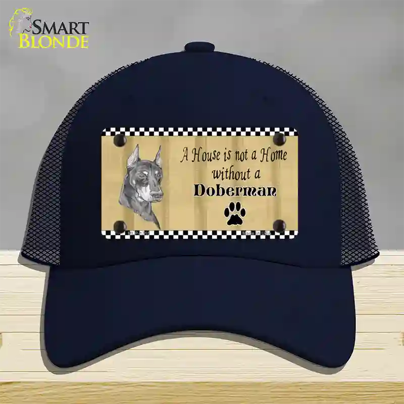 Pencil Sketch Doberman Metal Dog Novelty License Plate Hat Mesh / Navy