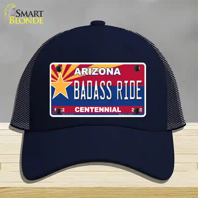 Arizona Centennial Badass Ride Novelty License Plate Hat Mesh / Navy