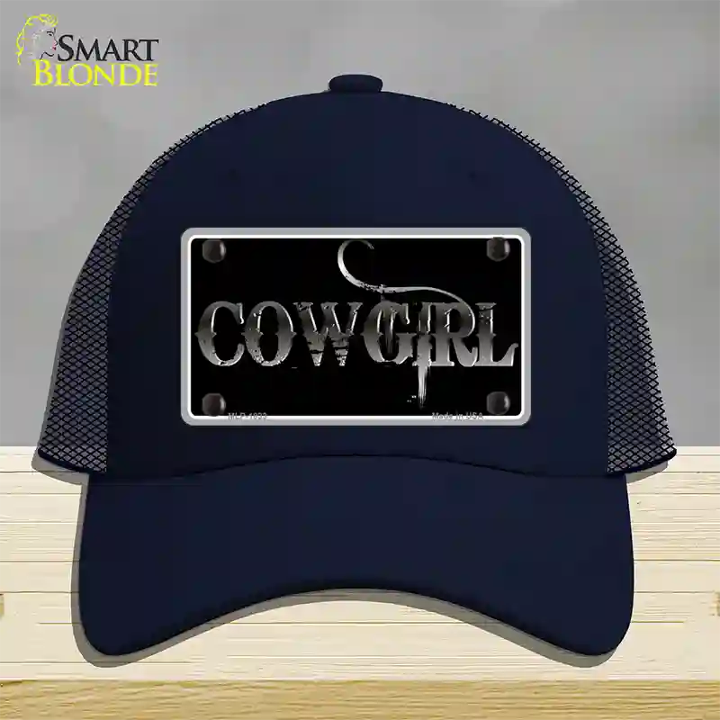 Cowgirl Black Novelty License Plate Hat Mesh / Navy