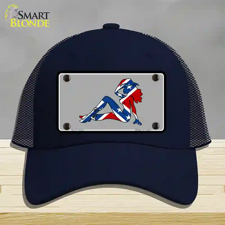 Confederate Flag Mud Flap Girl Novelty License Plate Hat Mesh / Navy