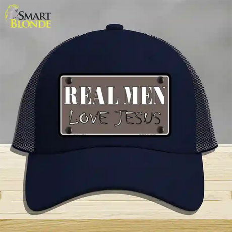 Real Men Love Jesus Novelty License Plate Hat Mesh / Navy