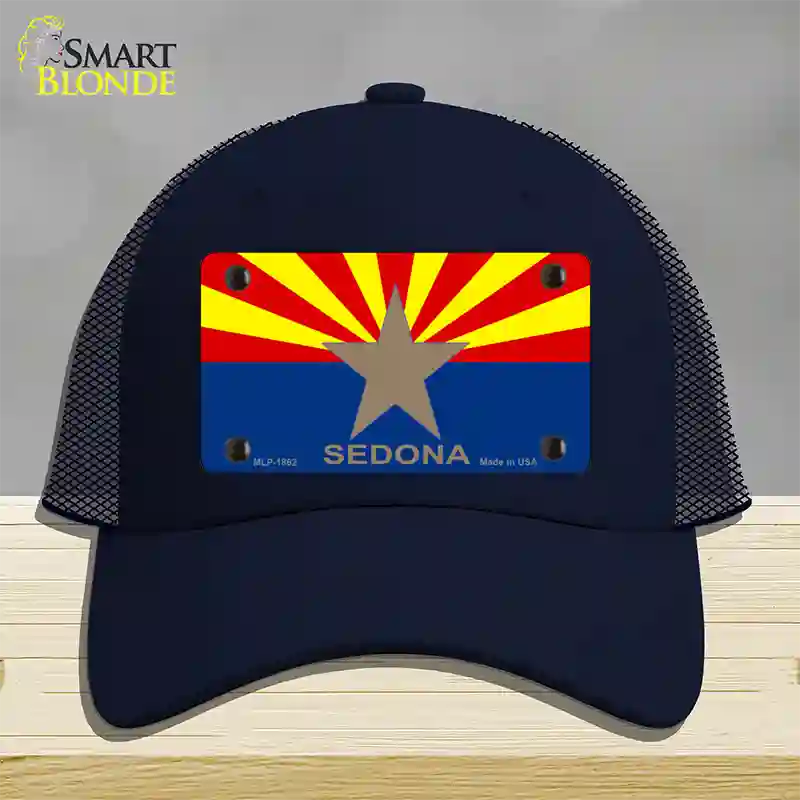 Sedona Arizona State Flag Novelty License Plate Hat Mesh / Navy