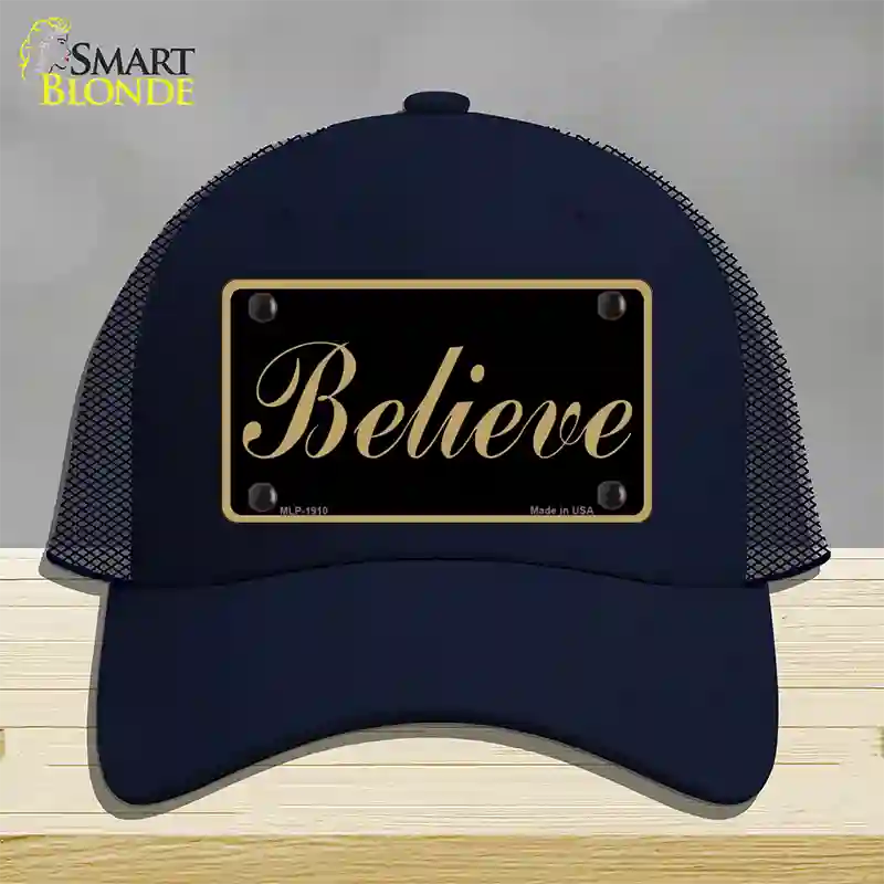 Believe Novelty License Plate Hat Mesh / Navy