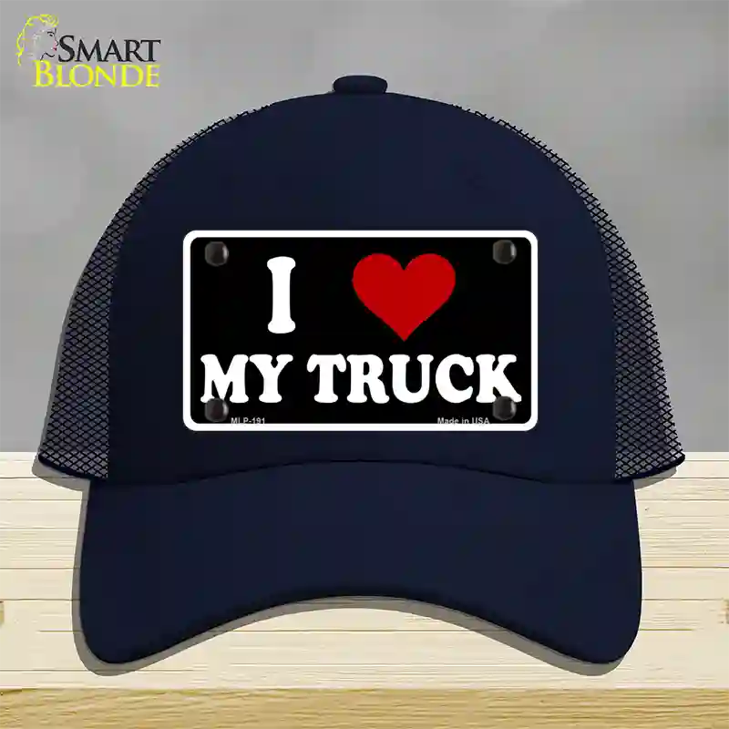 I Love My Truck Black Novelty License Plate Hat Mesh / Navy