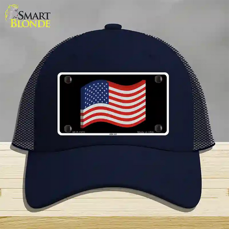 USA 3-D Flag Novelty License Plate Hat Mesh / Navy