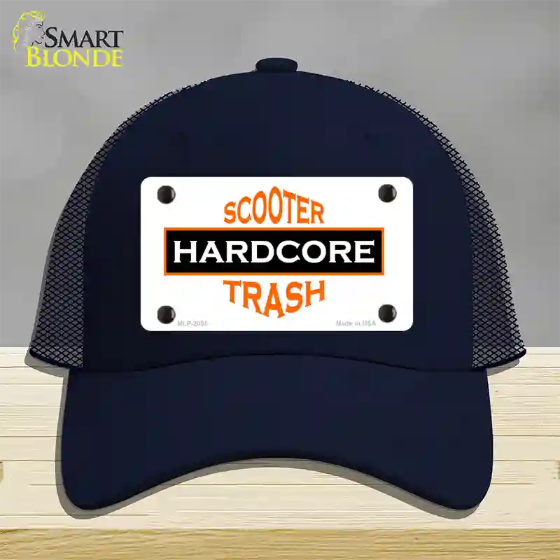 Hardcore Scooter Trash White Novelty License Plate Hat Mesh / Navy