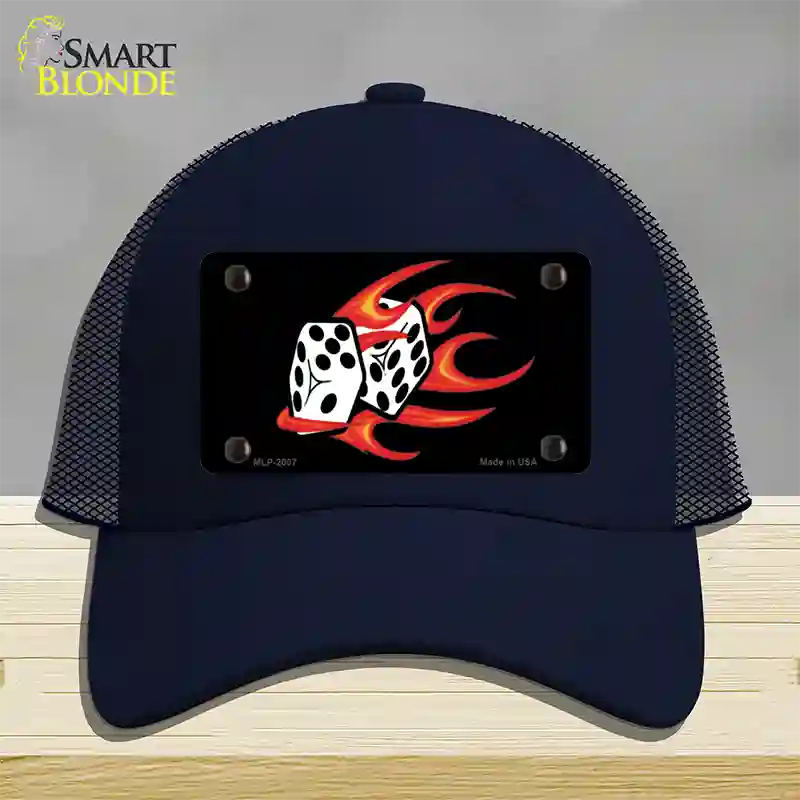 Red Hot Flaming Dice Novelty License Plate Hat Mesh / Navy