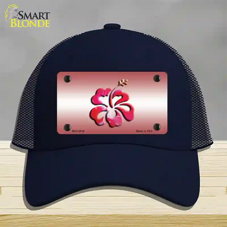 Hibiscus Flower Novelty License Plate Hat Mesh / Navy