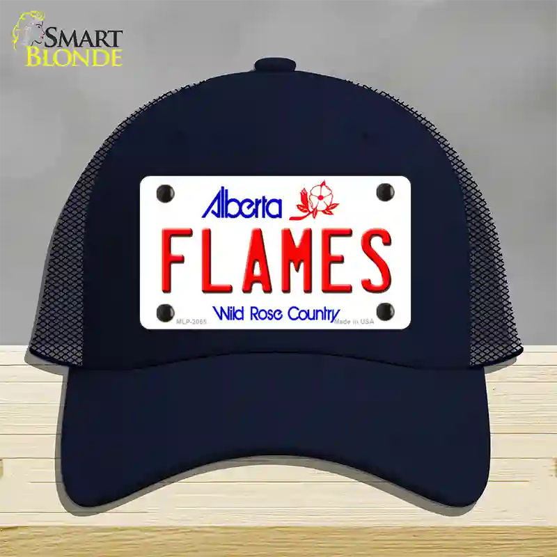 Flames Alberta Canada Province Novelty License Plate Hat Mesh / Navy