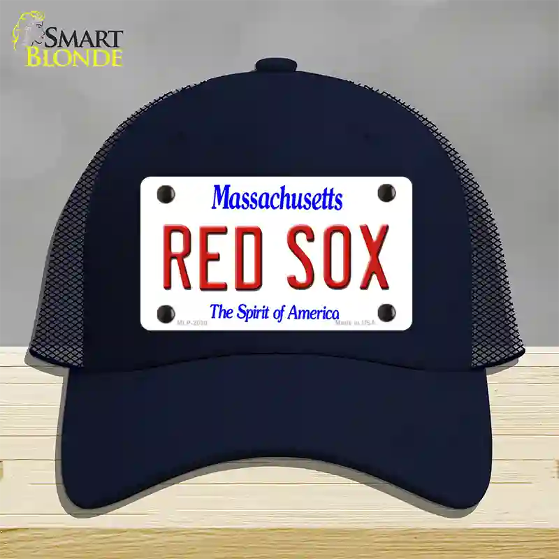 Red Sox Massachusetts State Novelty License Plate Hat Mesh / Navy