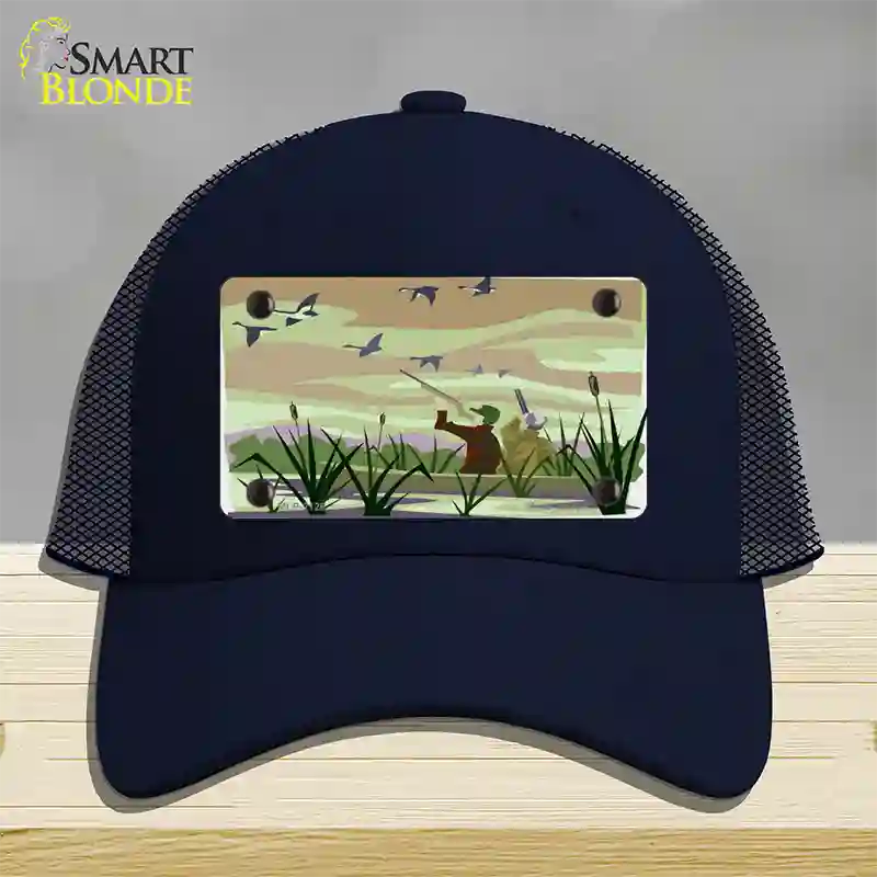 Duck Hunting Camouflage Novelty License Plate Hat Mesh / Navy