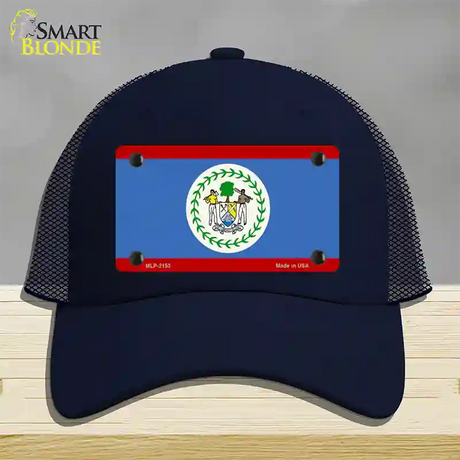 Belize Flag Novelty License Plate Hat Mesh / Navy