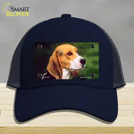 Beagle Dog Novelty License Plate Hat Mesh / Navy