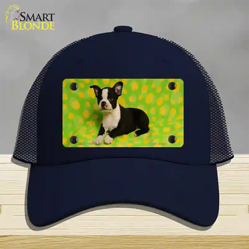 Boston Terrier Dog Novelty License Plate Hat Mesh / Navy