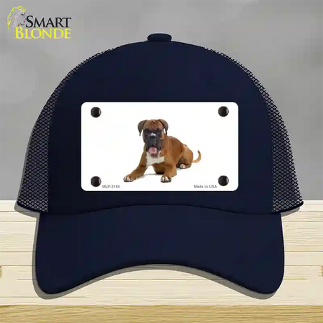 Boxer Dog Novelty License Plate Hat Mesh / Navy