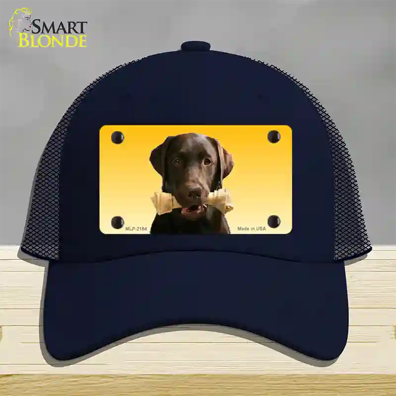 Chocolate Labrador Retriever Dog Novelty License Plate Hat Mesh / Navy