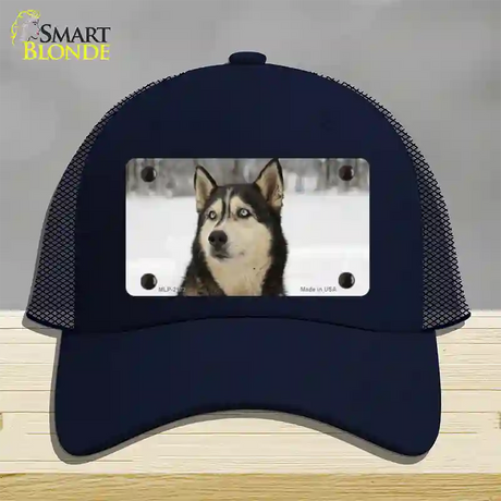 Husky Dog Novelty License Plate Hat Mesh / Navy