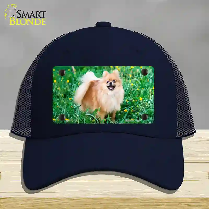 Pomeranian Dog Novelty License Plate Hat Mesh / Navy