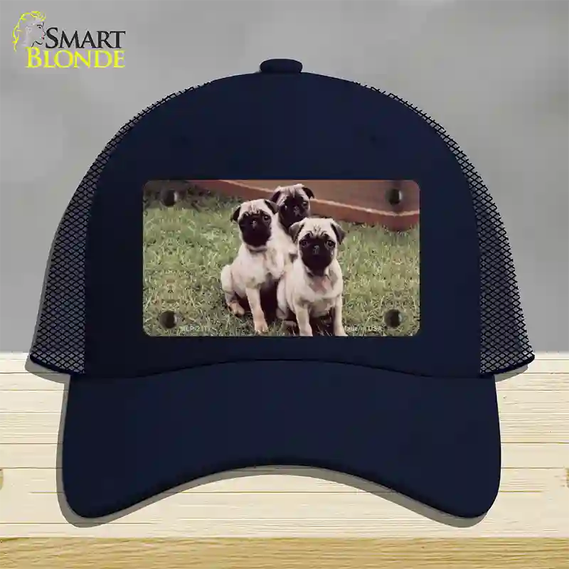 Pug Dog Novelty License Plate Hat Mesh / Navy