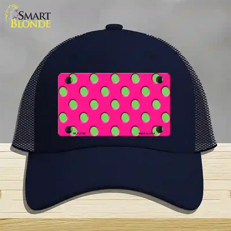 Lime Green Polka Dots Hot Pink Novelty License Plate Hat Mesh / Navy