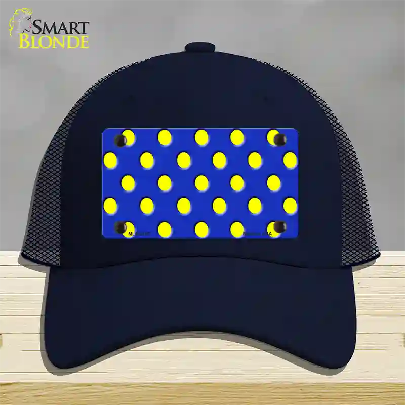 Yellow Polka Dots Royal Blue Novelty License Plate Hat Mesh / Navy